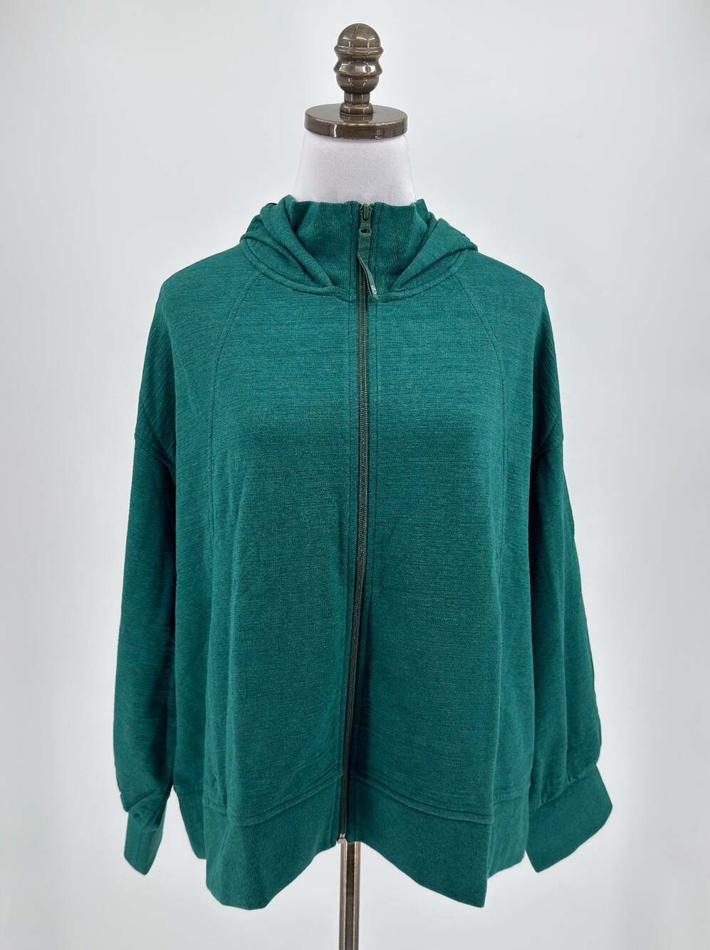 Talbots Green Knit Cotton Full Zip Mock Neck Hooded Sweatshirt Sz 2X